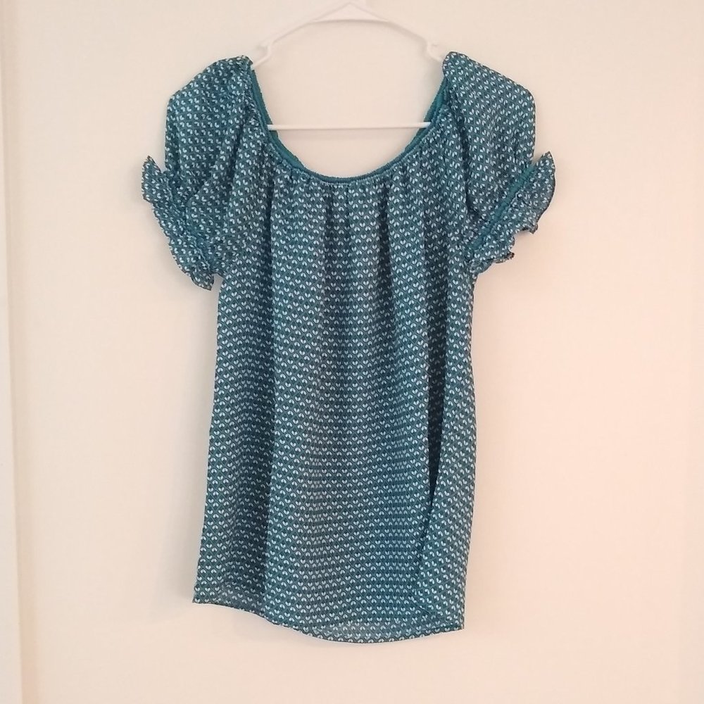 MAX STUDIO Teal Blue Geometric Top
